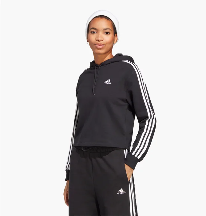 Худи женское Adidas Essentials 3-Stripes French Terry Crop Hoodie Grey Ic8767