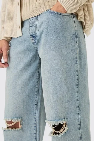 Штаны мужские Boohoo Baggy Rigid Ripped Knee Blue BMM82330