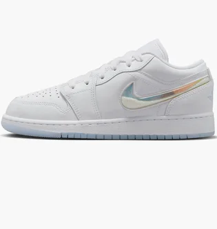 Кроссовки детские Air Jordan 1 Low White Ice Blue Glitter Swoosh White FQ9112-100