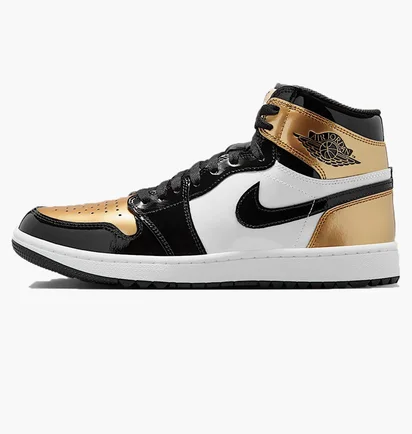 Кроссовки мужские Air Jordan 1 Retro High Golf Patent Gold Toe Black/Gold DQ0660-002