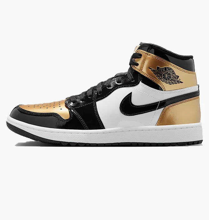 Кроссовки мужские Air Jordan 1 Retro High Golf Patent Gold Toe Black/Gold DQ0660-002