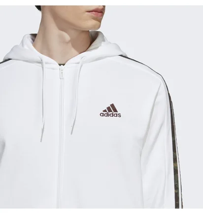 Толстовка мужская Adidas Essentials French Terry 3-Stripes Full-Zip Hoodie White Ic9836