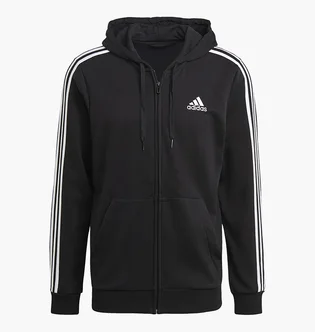 Толстовка чоловіча Adidas Essentials French Terry 3-Stripes Full-Zip Hoodie Black GK9032