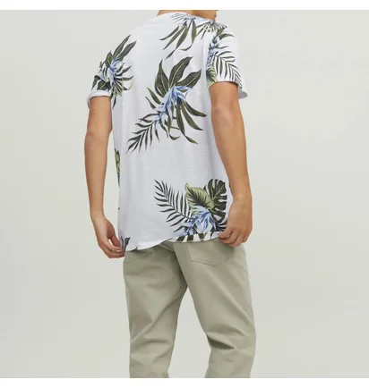 Футболка чоловіча Jack & Jones Jprblatropic Aop Ss Crew Sn White/Multi 12203764-WHITE