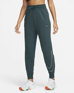 Штани жіночі Nike Dri-Fit One High-Waisted 7/8 French Terry Graphic Pants Turquoise FB5575-328