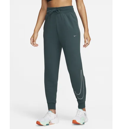 Штани жіночі Nike Dri-Fit One High-Waisted 7/8 French Terry Graphic Pants Turquoise FB5575-328