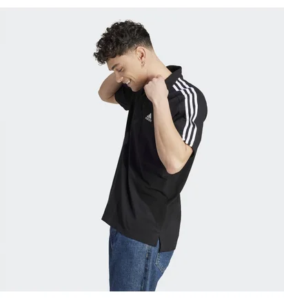 Поло мужское Adidas Essentials Piqué Embroidered Small Logo 3-Stripes Polo Shirt Black Ic9310
