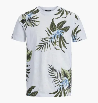 Футболка мужская Jack & Jones Jprblatropic Aop Ss Crew Sn White/Multi 12203764-WHITE