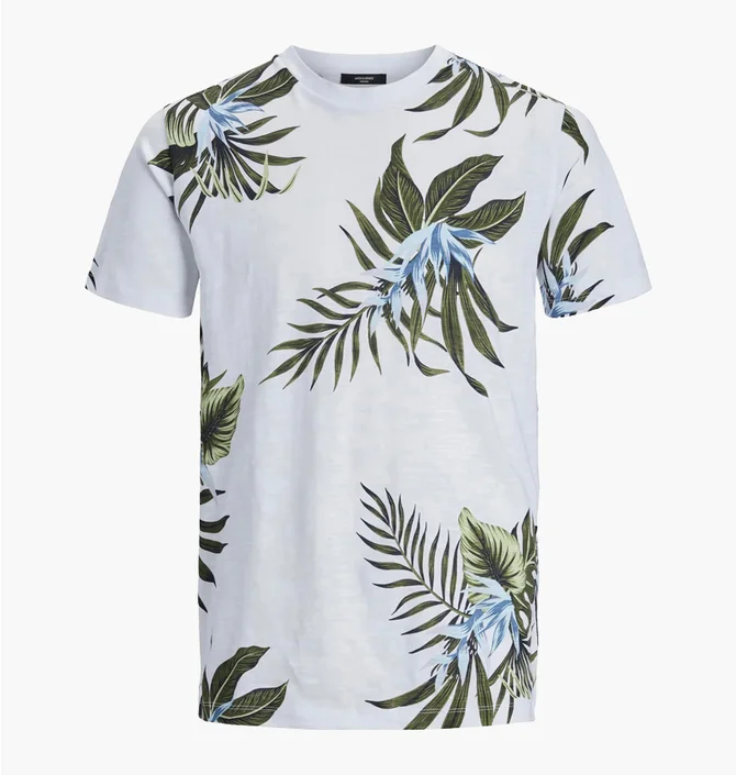 Футболка чоловіча Jack & Jones Jprblatropic Aop Ss Crew Sn White/Multi 12203764-WHITE