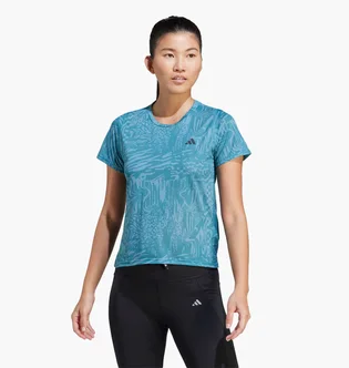 Футболка женская Adidas Run Icons 3 Bar Logo Allover Print Running Light Blue IL1744