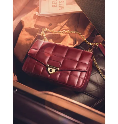 Сумка женская Michael Kors Soho Large Quilted Crinkled Leather Shoulder Bag Bordo 30F0L1SL3Y-DK-BERRY-13791