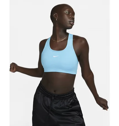 Топ женский Nike Swoosh WomenS Medium-Support 1-Piece Pad Sports Bra Light Blue BV3636-416