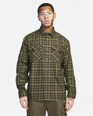 Рубашка унисекс Nike Sb Long-Sleeve Flannel Skate Button-Up Shirt Olive FN2567-222