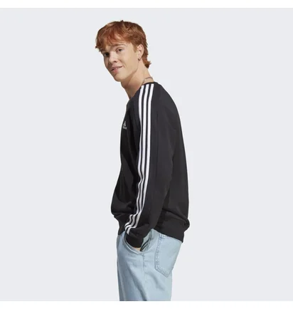 Свитшот мужской Adidas Essentials French Terry 3-Stripes Sweatshirt Black Ic9317