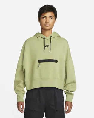Худи женское Nike Sportswear Tech Fleece WomenS Over-Oversized Crop Pullover Hoodie Olive DR4973-334