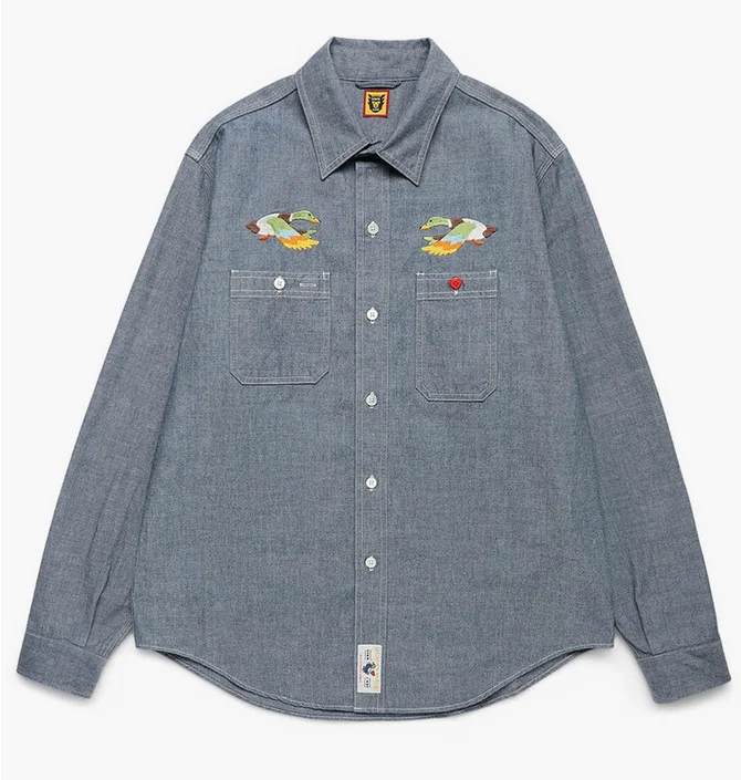 Рубашка мужская Human Made Chambray Shirt Blue HM25SH002
