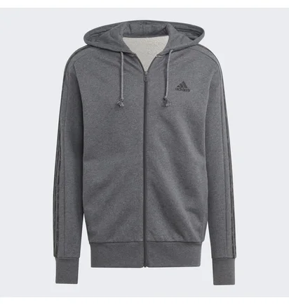 Толстовка мужская Adidas Essentials French Terry 3-Stripes Full-Zip Hoodie Grey Ic9837