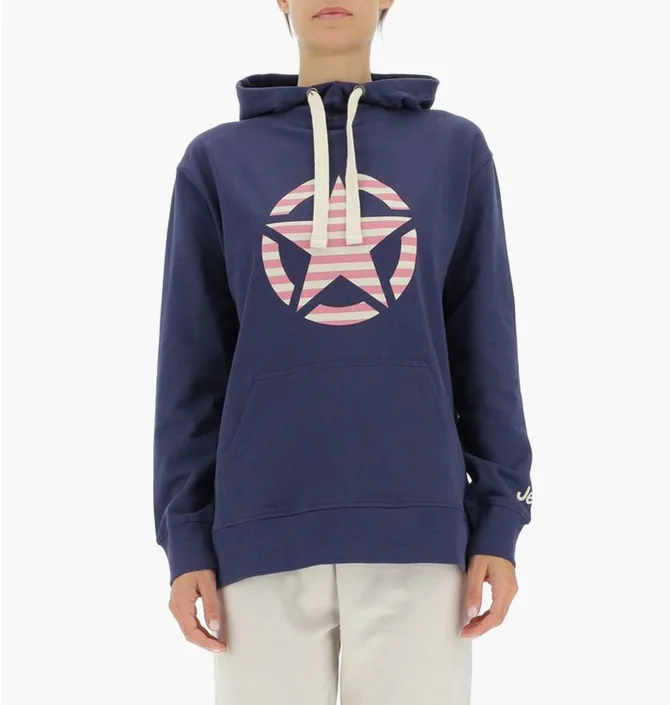 Худи женское Jeep Hooded Oversize Sweatshirt Star Striped Print Blue O102608-A184