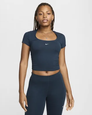 Футболка женская Nike Sportswear Chill Knit Short-Sleeve Square-Neck Top Blue FZ7990-478