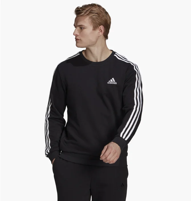 Свитшот мужской Adidas Essentials French Terry 3-Stripes Sweatshirt Black Gk9078