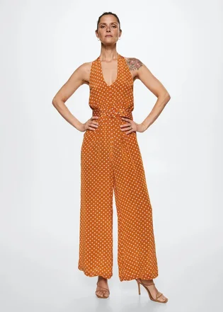 Комбинезон женский Mango Polka-Dot Long Jumpsuit Orange 37050423