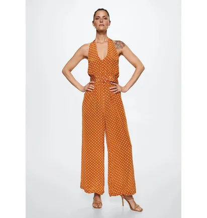 Комбинезон женский Mango Polka-Dot Long Jumpsuit Orange 37050423