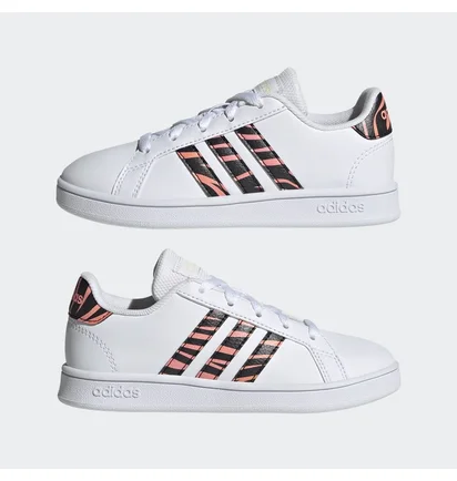 Кроссовки детские Adidas Grand Court Tiger-Print Shoes White Gz1067