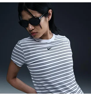 Футболка женская Nike Sportswear Chill Knit Slim Striped White/Grey HF9524-100