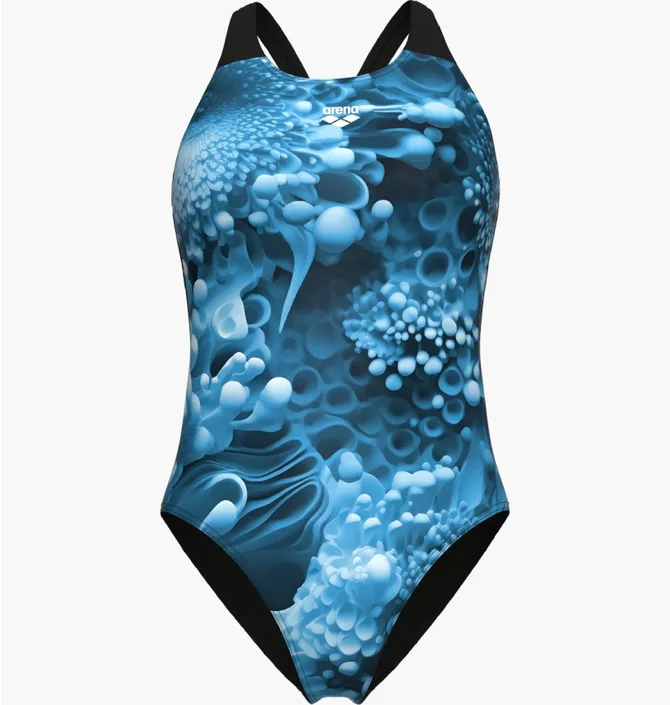 Купальник женский Arena Blue Flowers Swimsuit V Back Blue 009027-850