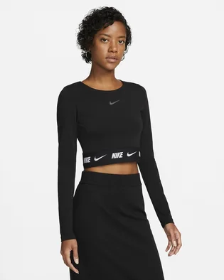 Лонгслив женский Nike Tape Long-Sleeve Crop Top Black Dx2315-010