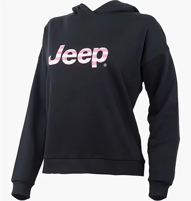 Худи женское Jeep Hooded Cropped Sweatshirt Striped Print Black O102609-B000