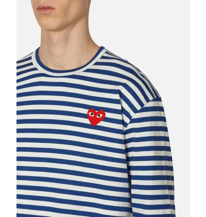 Лонгслів чоловічий Comme des Garcons Heart Striped Longsleeve T-Shirt Blue/White P1T164