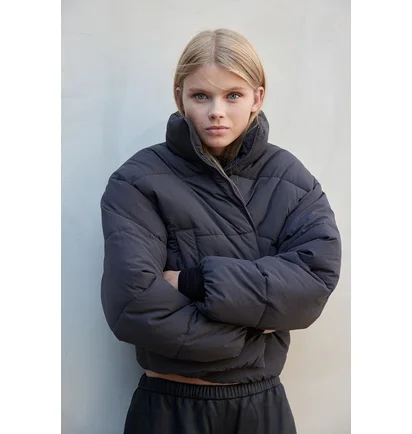 Пуховик женский H&M Short Puffer Jacket Grey 1228408007