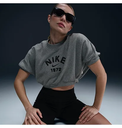 Топ жіночий Nike Sportswear Collection WomenS Crew-Neck Short-Sleeve Cropped French Terry Top Grey HJ0224-091