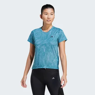 Футболка женская Adidas Run Icons 3 Bar Logo Allover Print Running Light Blue IL1744