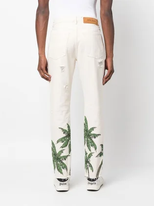 Джинси чоловічі Palm Angels Palm Printed Distressed Jeans Beige PMYA033S23DEN014-0355