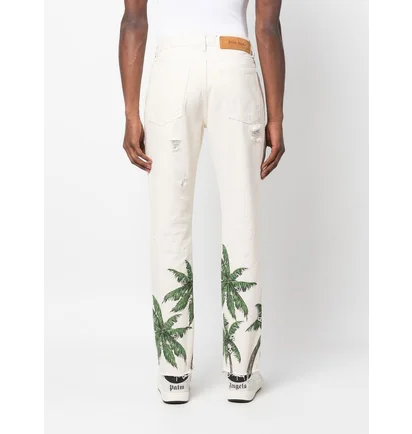 Джинсы мужские Palm Angels Palm Printed Distressed Jeans Beige PMYA033S23DEN014-0355