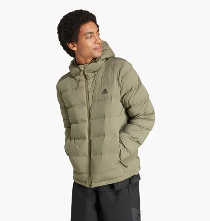 Пуховик чоловічий Adidas Helionic Stretch Hooded Down Jacket Olive IK3173