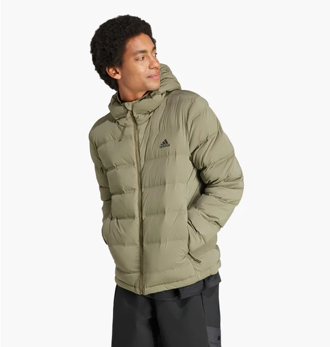 Пуховик чоловічий Adidas Helionic Stretch Hooded Down Jacket Olive IK3173