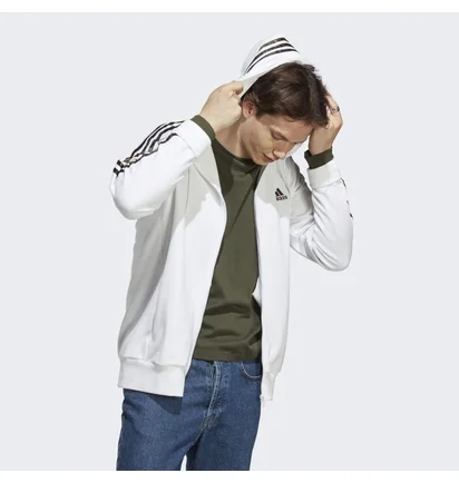 Толстовка мужская Adidas Essentials French Terry 3-Stripes Full-Zip Hoodie White Ic9836