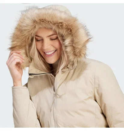 Парка женская Adidas Hooded Fur Beige HZ5734