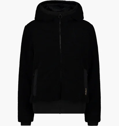 Куртка женская CMP Jacket Fix Hood Teddy Fur Black 34K2906-U901