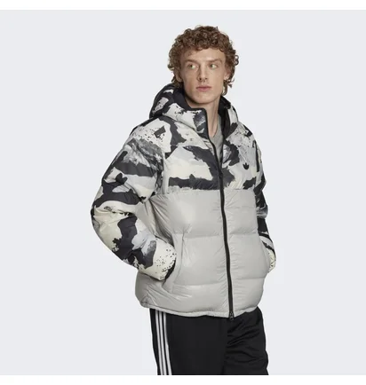 Пуховик мужской Adidas Down Regen Camo Hooded Puffer Jacket Grey HK5030