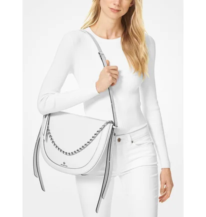 Сумка женская Michael Kors Jagger Large Pebbled Leather Messenger Bag White 30S0S1JM9L-OPTIC-WHITE-8448