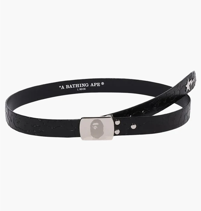 Ремень мужской A Bathing Ape Neon Camo Narrow Leather Belt Black 001BTK301003M