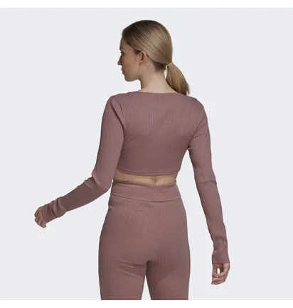 Лонгслів жіночий Adidas Studio Lounge Ribbed Cropped Long Sleeve Tee Brown Hh8500