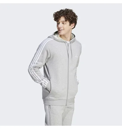 Толстовка мужская Adidas Essentials Fleece 3-Stripes Full-Zip Hoodie Grey IJ6479