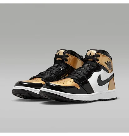 Кроссовки мужские Air Jordan 1 Retro High Golf Patent Gold Toe Black/Gold DQ0660-002