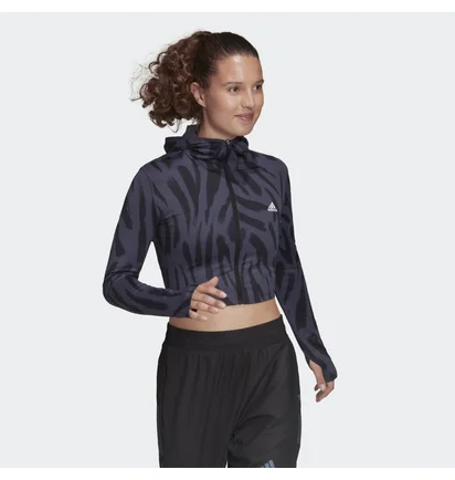 Лонгслив женский Adidas Run Icon Allover Print Long Sleeve Running Tee Black/Violet He0353