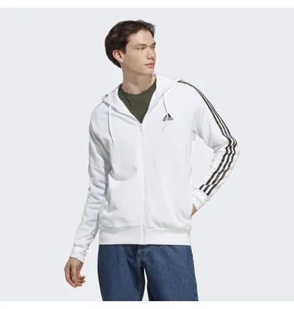 Толстовка мужская Adidas Essentials French Terry 3-Stripes Full-Zip Hoodie White Ic9836